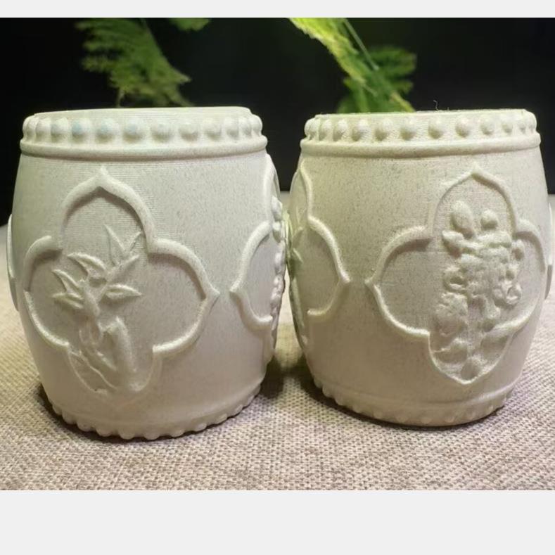 寿山花坑体老挝石梅兰竹菊圆章石料鼓印章一对3.9*4.CM2欣赏篆刻