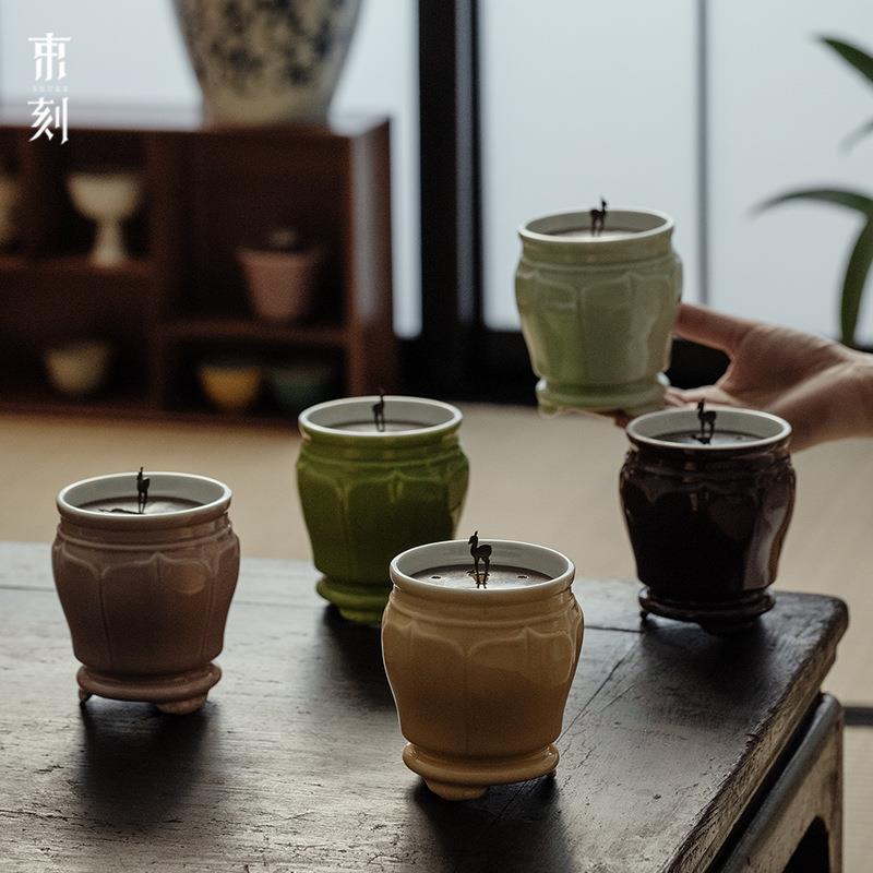 束刻 建水带铜盖家用陶瓷带盖茶洗杯洗小号茶渣缸水盂茶道配件