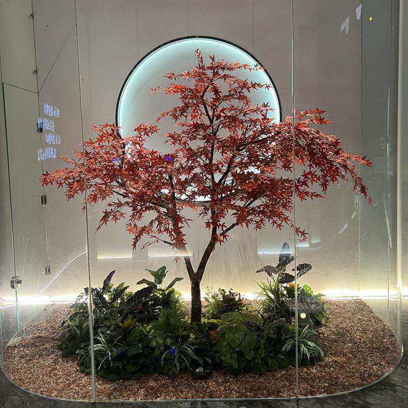 仿真红枫树枫叶树中式假山枯树造型树室内外摆件造景假树橱窗装饰