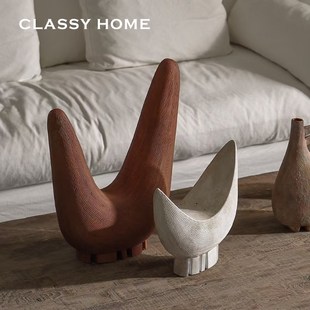 侘寂风抽象艺术手工陶艺摆件 饰果盘礼物 现代简约民宿样板房间装