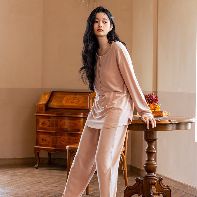 超柔月子服秋冬产后带胸垫发热保暖哺乳内衣孕妇睡衣家居服套装