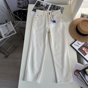 年度宝藏裤型~白色加绒加厚牛仔裤 显瘦弹力烟管牛仔裤九分直筒裤