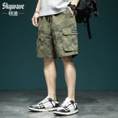 短裤 美式 男夏季 大口袋迷彩工装 潮牌宽松大码 中裤 复古休闲五分裤 子
