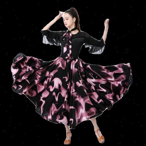 点帕斯吉特巴新款720度超大摆长花裙广场舞国标舞摩登拉丁半身裙