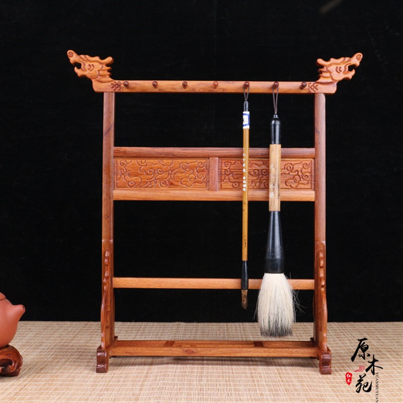 新款红木笔架实木龙头笔挂毛笔架木制文房四宝P毛笔架14针毛笔挂