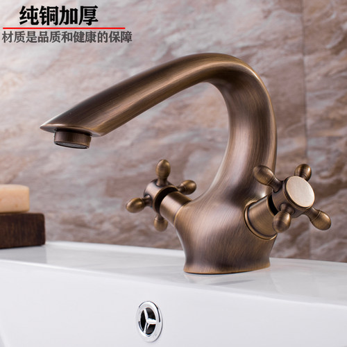 欧式仿古全铜复古面盆水龙头冷热洗脸盆纯铜单孔古铜色台下盆龙头