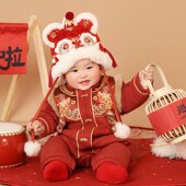 汉服婴儿拜年服冬季 连体衣百天抓周衣服周岁礼服男女周岁服爬爬服