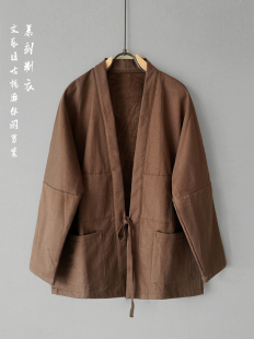 棉麻加绒加厚外套青年潮流复古上衣 休闲汉服开衫 秋冬新款 男士