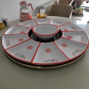 密胺家用圆桌拼盘套装餐具年夜饭家宴聚餐盘酒店转盘扇形组合盘子