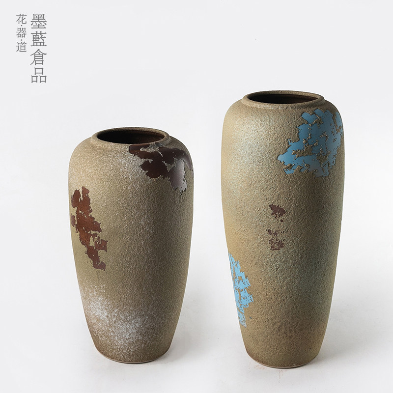 客厅庭院陶瓷复古落地大花瓶摆件中式日式插花器皿特大投入瓶仿古