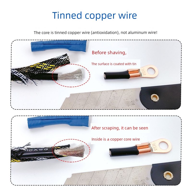 电动汽车陶瓷肘塞大功率放电10平耐高温镀锡铜锂电池电源线