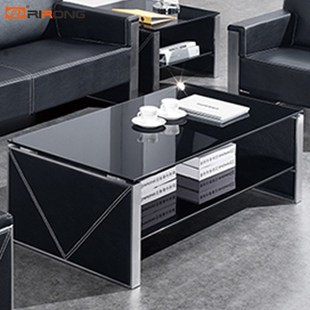 日荣家具建议贴皮办公方形茶几z现代商务小户型办公室钢化玻璃茶