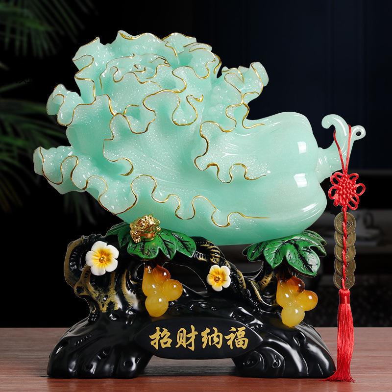 金蟾葫芦玉白菜摆件招财家居客厅玄关电视柜装饰品乔