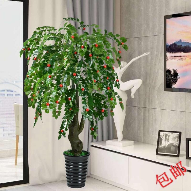 假树金钱果树仿真发财树植物落地办公室内装饰花盆客厅自然风景区