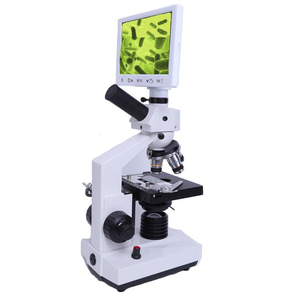 单目TV生物显微镜 一滴血 细胞螨虫检测显微镜1600X 带7寸屏显微
