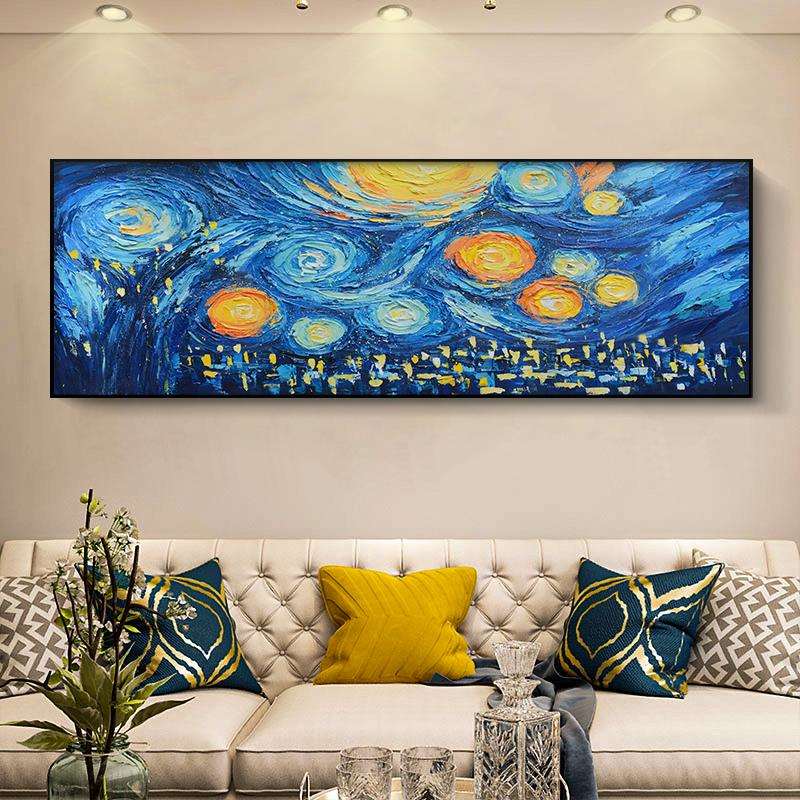大芬油画村手绘星空油画印象派高级感客厅装饰画卧室床头肌理挂画