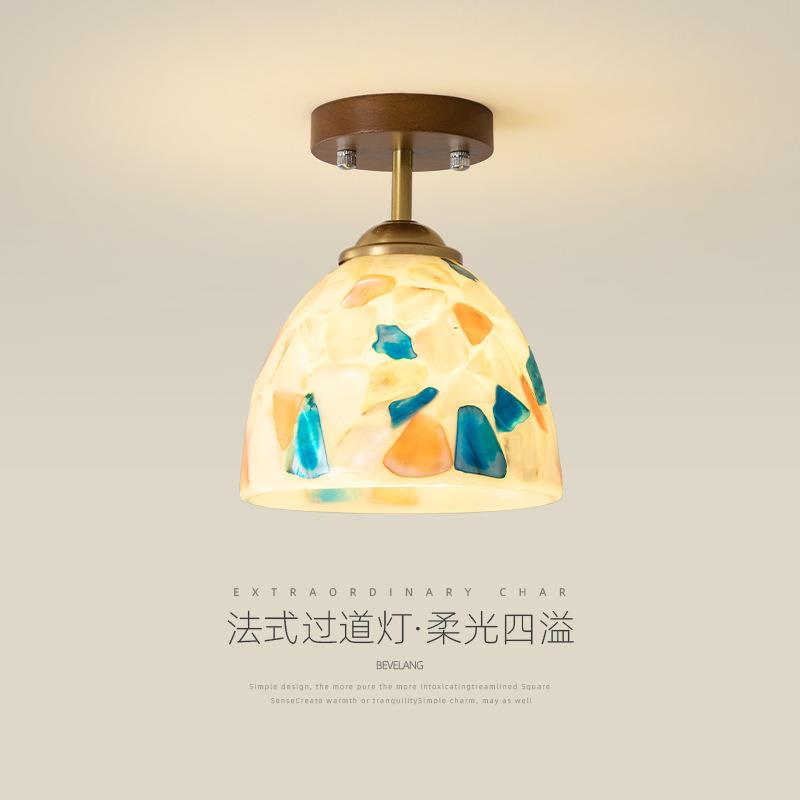 彩贝灯罩胡桃木色过道美式复古中古创意入户玄关走廊灯阳台吸顶灯