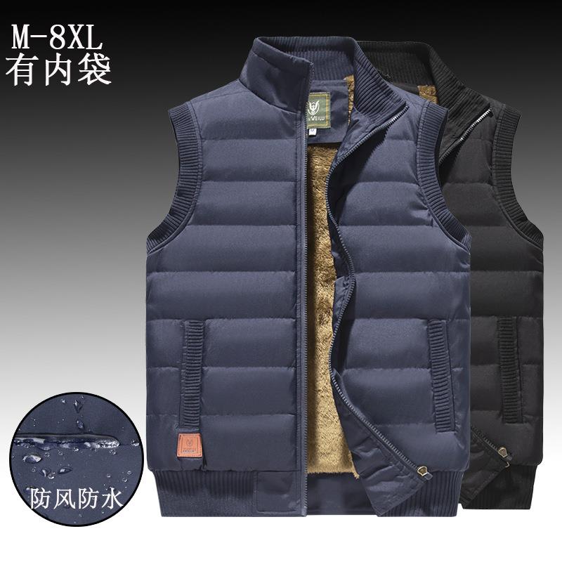 外贸男加绒加厚防风防水马甲跨境大码中老年立领坎肩背心保暖护心