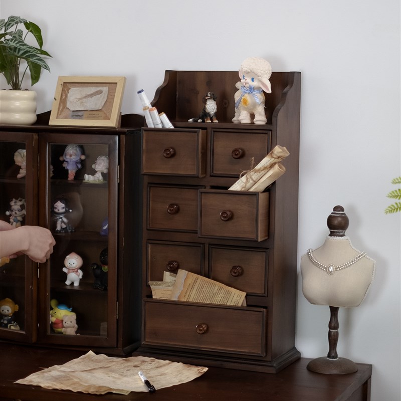 闻森家居覆古桌面收纳柜抽屉式A壁挂墙中古美拉德实木多层储物吊