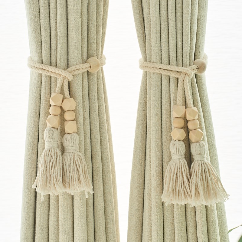 简约现代窗帘扎i带绑绳北欧可调节窗帘装饰捆绑带木珠极简风一对