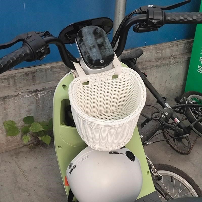 电动车前置物g兜挂包通用多功能储物自行车筐彷藤编W覆古收纳神器