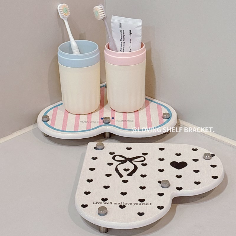 爱心硅藻泥吸水垫浴室置物架沥水架卫生间台面收纳U牙刷牙杯沥水