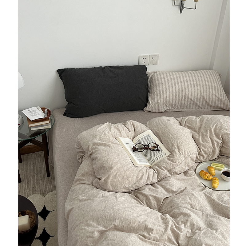 宗次的故乡/日式侘寂原木针织软B糯素色四件式床组全棉床笠三件套