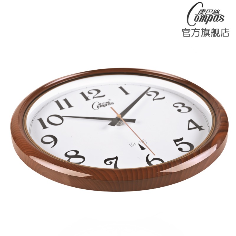 康巴丝钟表挂钟客厅卧室静音扫描z复古电波钟自动对时仿木纹2100S