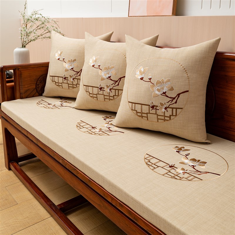 红木沙发坐垫高端刺绣海绵垫定制新中式实M木沙发罗汉床椅垫子防