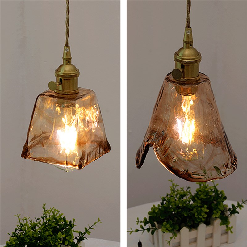 北欧民宿吧台餐厅床n头咖啡厅侘寂风玄关灯黄铜复古怀旧玻璃小吊