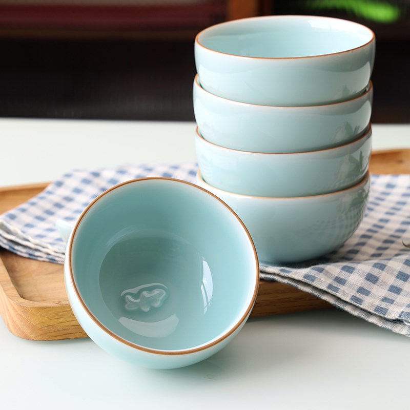 龙泉青瓷手工精致高端米饭碗家用4英G寸小鱼碗汤碗小碗吃饭碗中式