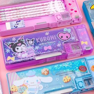 一正三丽鸥多功能笔盒流沙双面小学生用大耳狗美乐蒂大容量文具盒