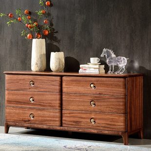 全实木六斗柜长方形抽屉电视柜收纳储藏柜高端乌金木家具意式极简