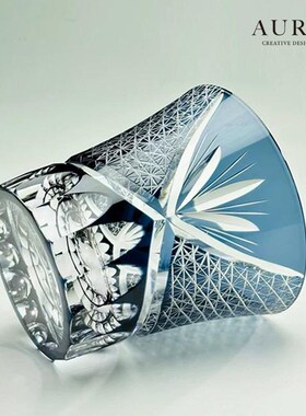 AURAS江户切子赤菊洋酒杯日式手工水晶玻璃杯洋酒杯威士忌酒杯