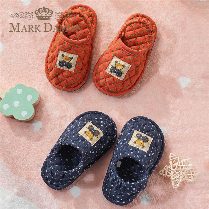 新款儿童布艺包头包脚趾卡通小熊保暖1-2-3学步鞋家居拖鞋冬