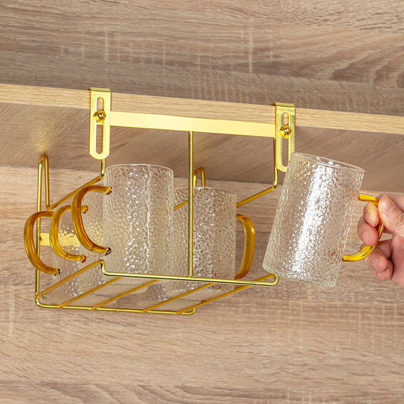 轻奢免打孔倒挂杯架家用置物架茶杯玻璃杯子水杯沥水免钉收纳架子