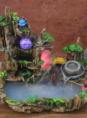 风水轮创意礼品工艺品假山流水加湿摆件家居客厅公室桌面装饰盆景