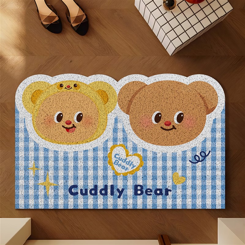 奶油小熊入户门丝圈地垫防滑脚垫门垫家用地毯门外蹭土可裁剪免洗