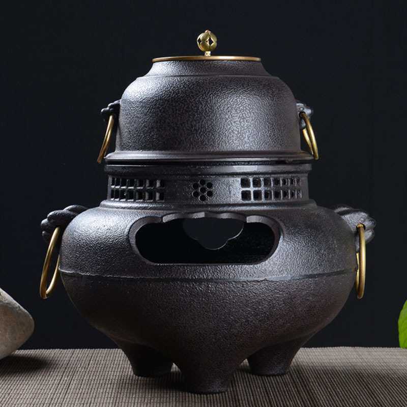 厂家直供铸铁炭炉茶壶鬼面铸铁风炉茶釜保温炉大炭炉铜环炉可定
