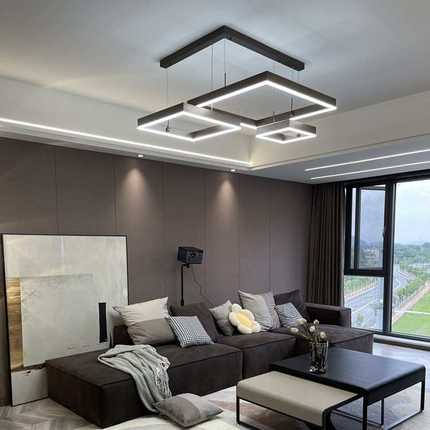 客厅吊灯北欧轻奢大厅主灯现代简约大气方形极简led灯具全屋组合