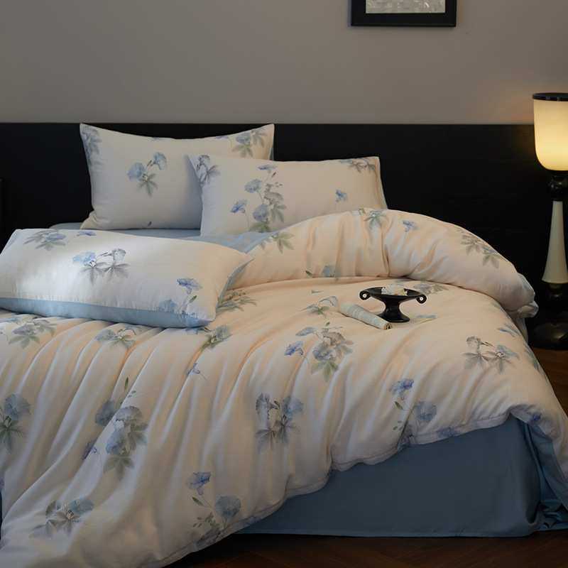 A类莱赛尔四件套床上用品夏季纯色裸睡天丝床单被套床笠宿舍套件4