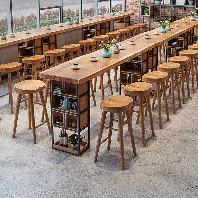 工业风铁艺实木吧台酒吧奶茶夜店咖啡厅吧台家装靠墙吧台高脚桌椅