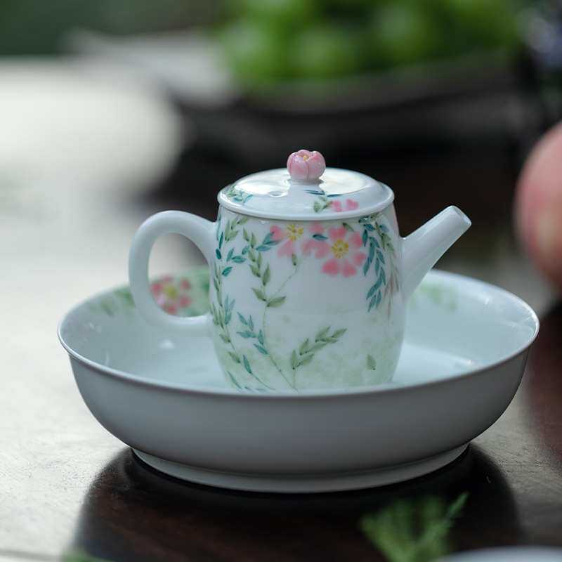 束刻玉泥古青手绘凌霄花茶壶文人茶具手执壶泡茶壶防烫手带过滤