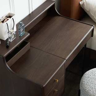意式极简实木翻盖梳妆台主卧室收纳柜一体胡桃木色轻奢化妆桌子