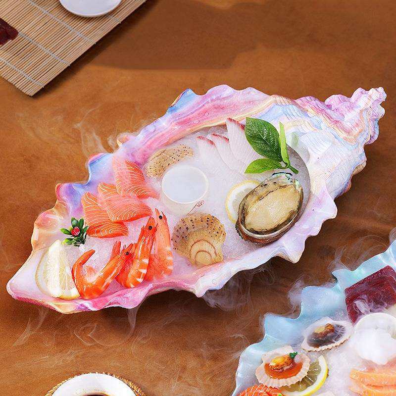 高端三文鱼刺身鱼生拼盘专用冰盘创意干冰盘餐具海鲜姿造摆盘盘子