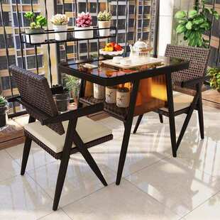 阳台休闲桌椅家用三件套藤椅靠背椅子茶桌茶台桌子户外休闲区布置
