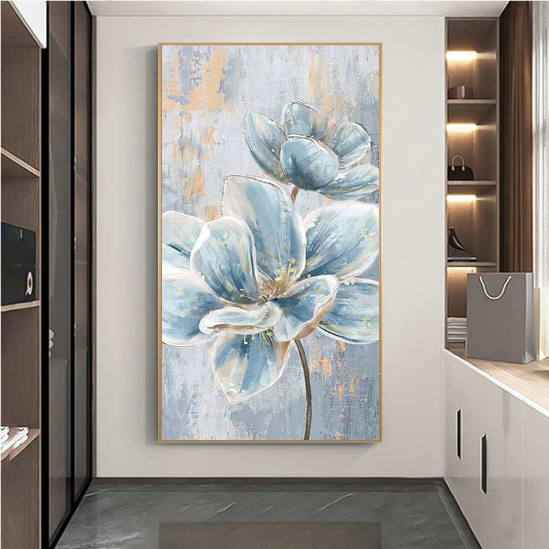 现代简约入户玄关装饰画新中式走廊过道挂画抽象手绘花卉兰枝油画