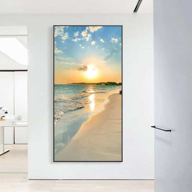 风景大海玄关装饰画竖版走廊尽头过道壁画免打孔现代客厅大气挂画