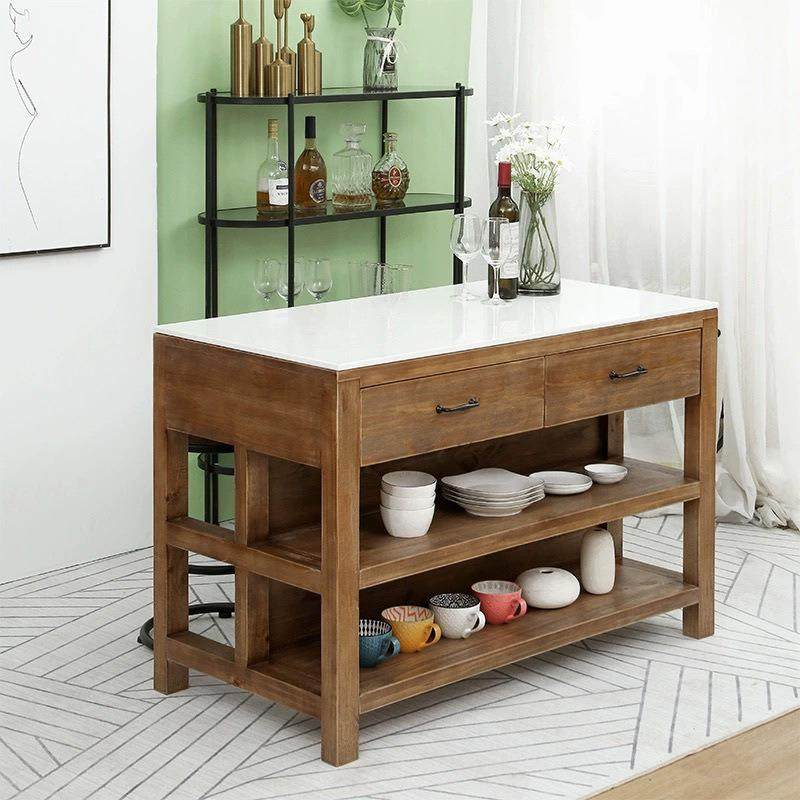 日式厨房料理中岛台带轮可移动多功能吧台家用开放式岩板餐边柜