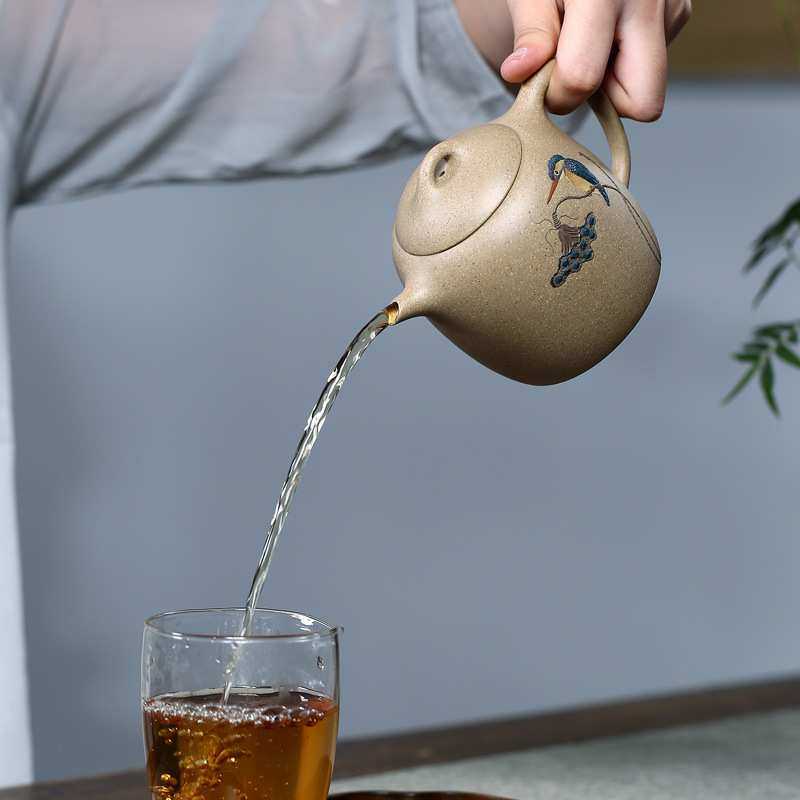 xyt【】宜兴紫砂壶纯全手工茶壶家用套装潘晔段泥泥绘秦权310cc